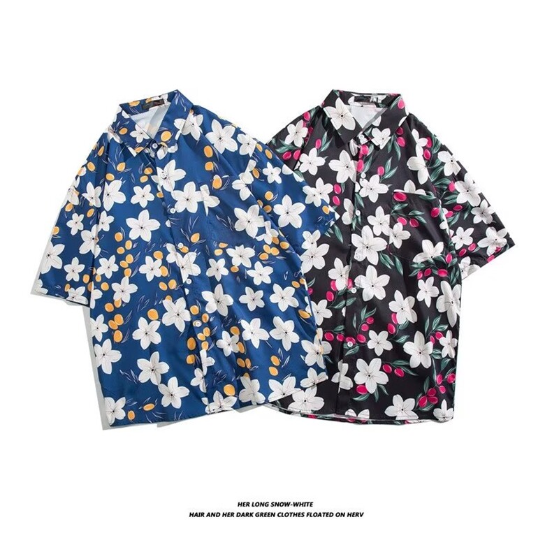 标准男五分袖潮流夏季简约原宿新款百搭印花潮衬衫C3141P26图片