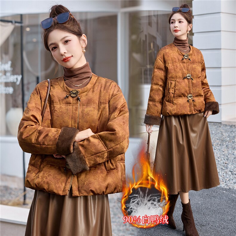 【bao款新年战袍】2025冬装新款仿貂毛提花羽绒服外套含90%白鸭绒,女装羽绒服,雅静靓衣