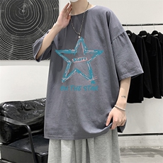 YT26340-P30亚麻短袖t恤男大码五分袖男宽松七分袖大皂风模特，男装T恤，电商A040