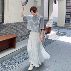 夏季半身裙体恤衫时尚两件套女，女装套装/套裙，秋水欣儿