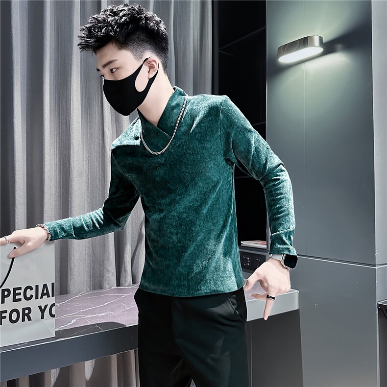 痞帅修身纯色简约v领长袖体恤社会小伙店主风301C-CT08-P58控78,男装T恤,星座301C（原B323）