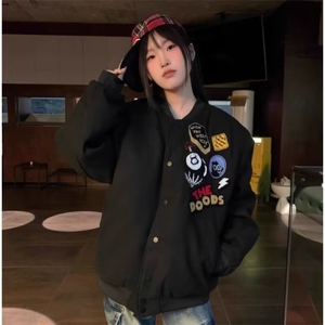 美式勋章字母刺绣飞行员棒球服夹克男女宽松休闲百搭学生情侣外套图片