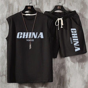TB36053-P50纯汗背心套装男士大码汗衫短裤两件套水泥墙挂拍