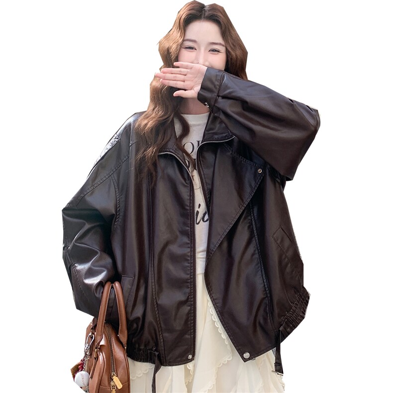 【现货主推】法式复古皮衣外套女2025春秋季新款宽松气质中长1389,女装皮衣,欣美人