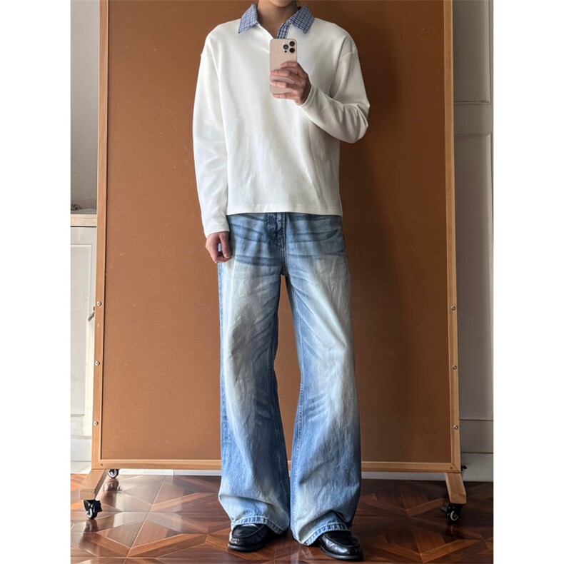 得物品质秋款男女休闲T恤POLO衫格子领长袖宽松休闲卫衣T184P50,男装Polo衫,星座1013-1