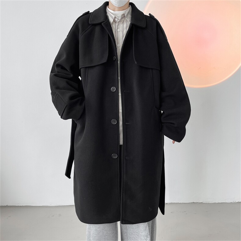 N8180/P120秋冬新款过膝中长款呢大衣宽松呢料风衣毛呢子外套，男装毛呢大衣，电商A141