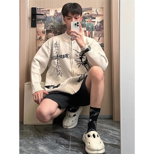 【有货】手稿印花开衫毛衣男宽松慵懒风针织衫外套MY133CC-P65图片