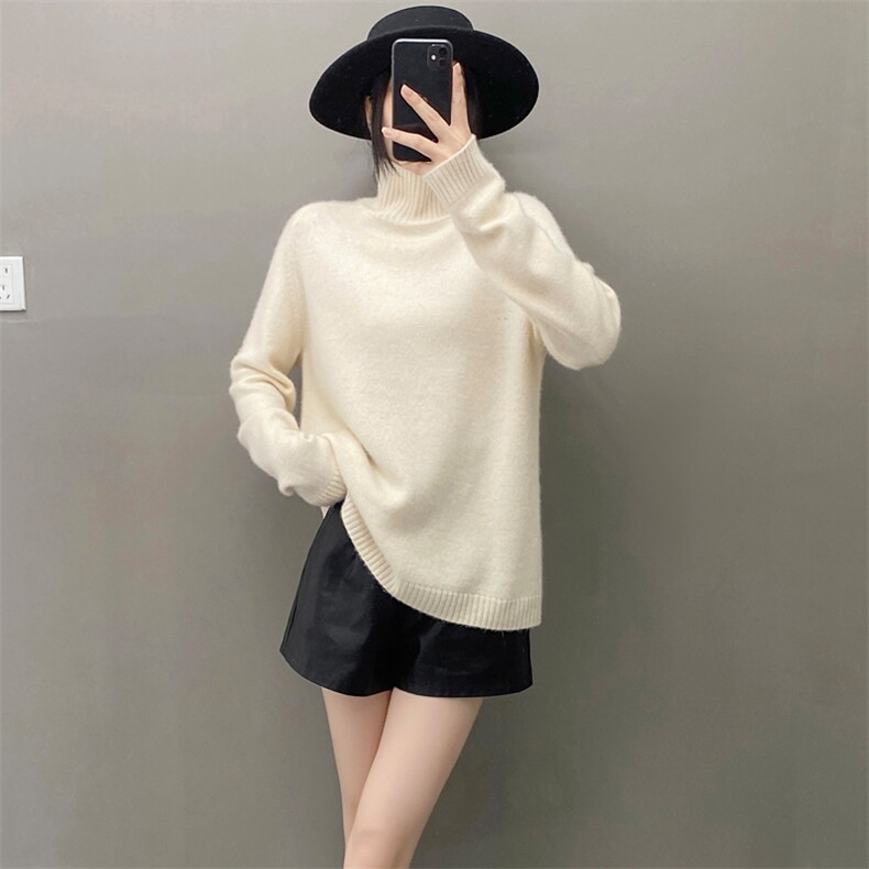 欧货新款软糯纯山羊绒衫女半高领毛衣宽松加厚羊毛针织打底衫秋冬，女装羊绒衫，织绒羊