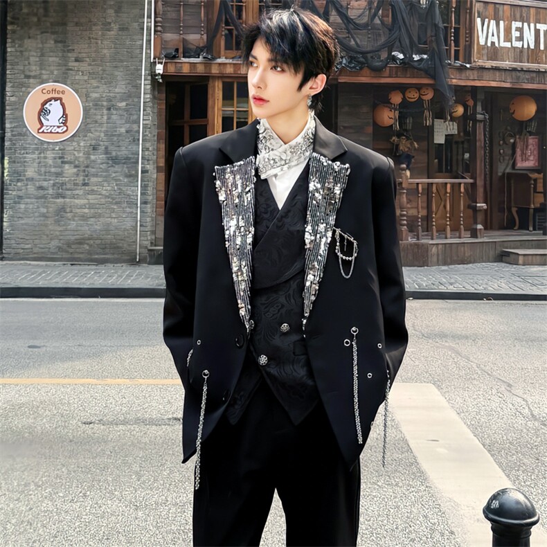 （图）小众金属链条重工西装拼接亮片2833-P125（裤子2611），男装西服，星座910-5