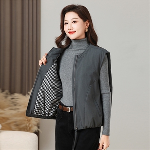 棉马甲女纯色简约格子内里百搭时尚单品外套,女装马甲,芙芮