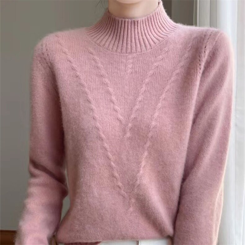 2025年秋款100%纯羊毛衫针织毛衣女半高领提花加厚宽松羊绒衫上衣，女装针织衫/毛衣，萱芳婷羊绒