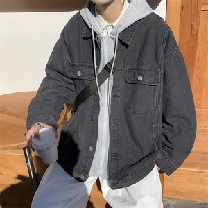 假两件牛仔外套男春秋季高街百搭夹克美式连帽上衣服JK0014-P70图片