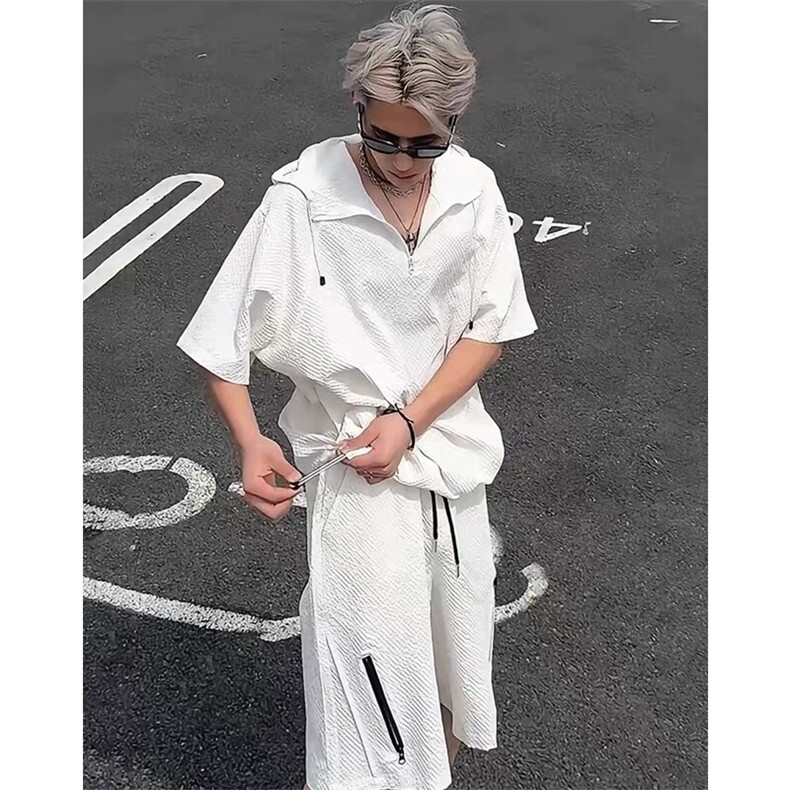 【连帽泡泡纱防晒衣】夏季潮牌短袖百搭宽松T恤套装TZ113-P68,男装防晒衣,星座1213