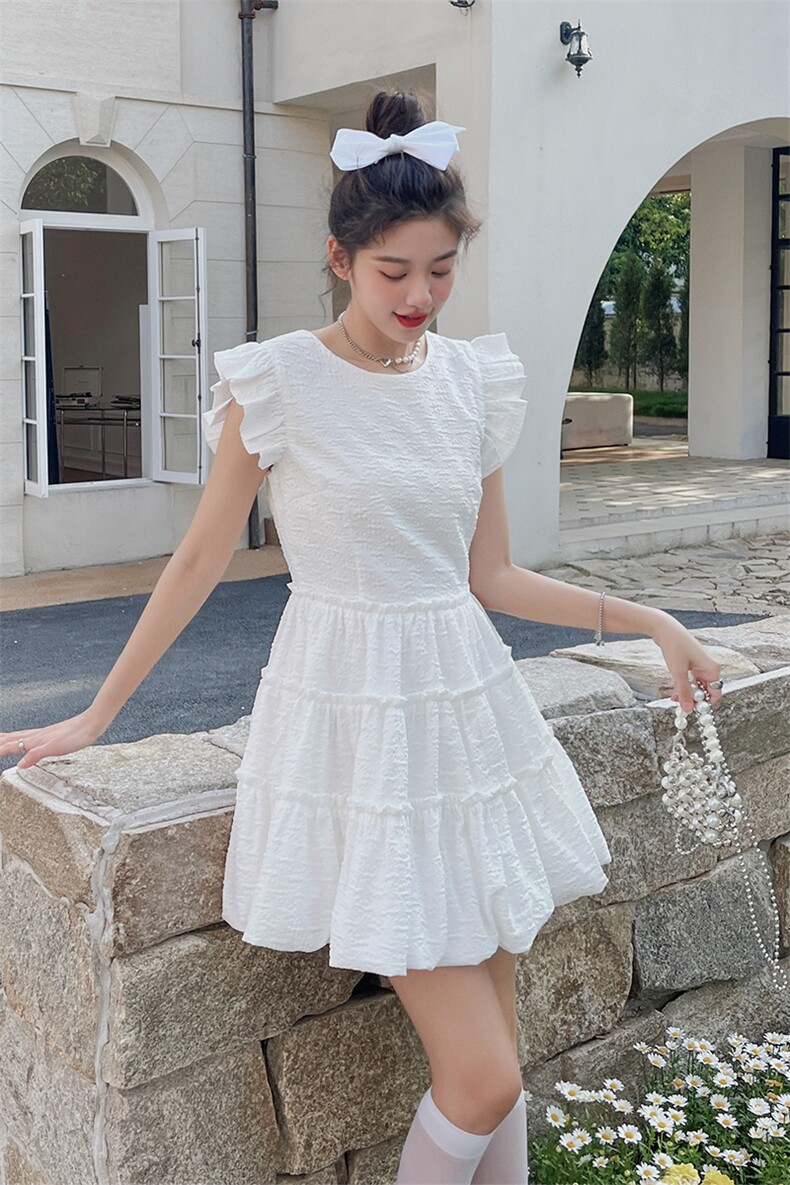 现货夏日甜美初恋飞飞袖连衣裙293-025,女装连衣裙,菡迪欧娜