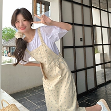新款现货主推肩带编织碎花背带连衣裙套装9822-P140-K198，女装套装/套裙，2C129