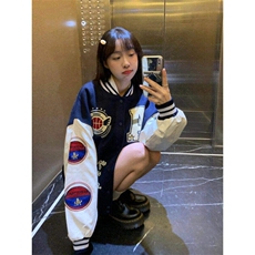 棒球服女外套ins潮美式复古港味学生bf百搭vintage夹克LM055-P65，男装夹克，星座1008