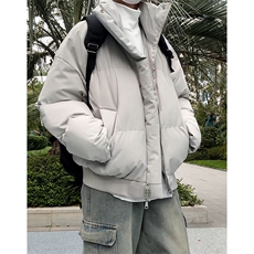 现货5W件冬季三防美式重磅硬挺boxy羽绒纯色立领棉衣外套加厚棉服，男装棉衣，电商A486
