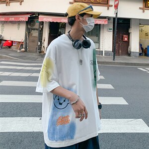 2023夏季新款 港风情侣宽松大码圆领潮流卡通印花半袖T恤 T28-P28图片