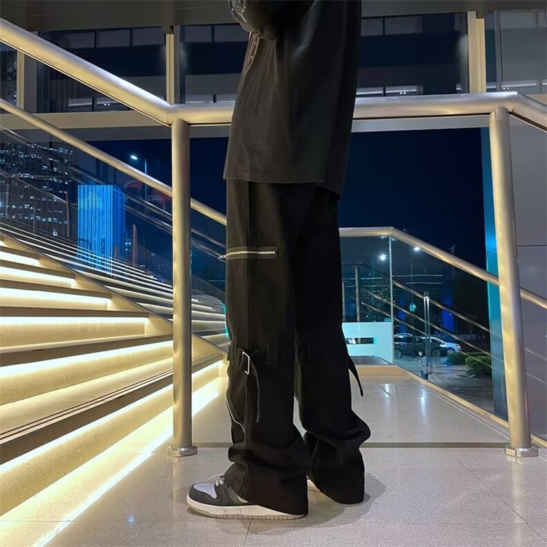 男夏季宽松潮流高街重磅阔腿裤子潮牌侧拉链直筒工装裤JK09-P43,男装工装外套,星座1109-3