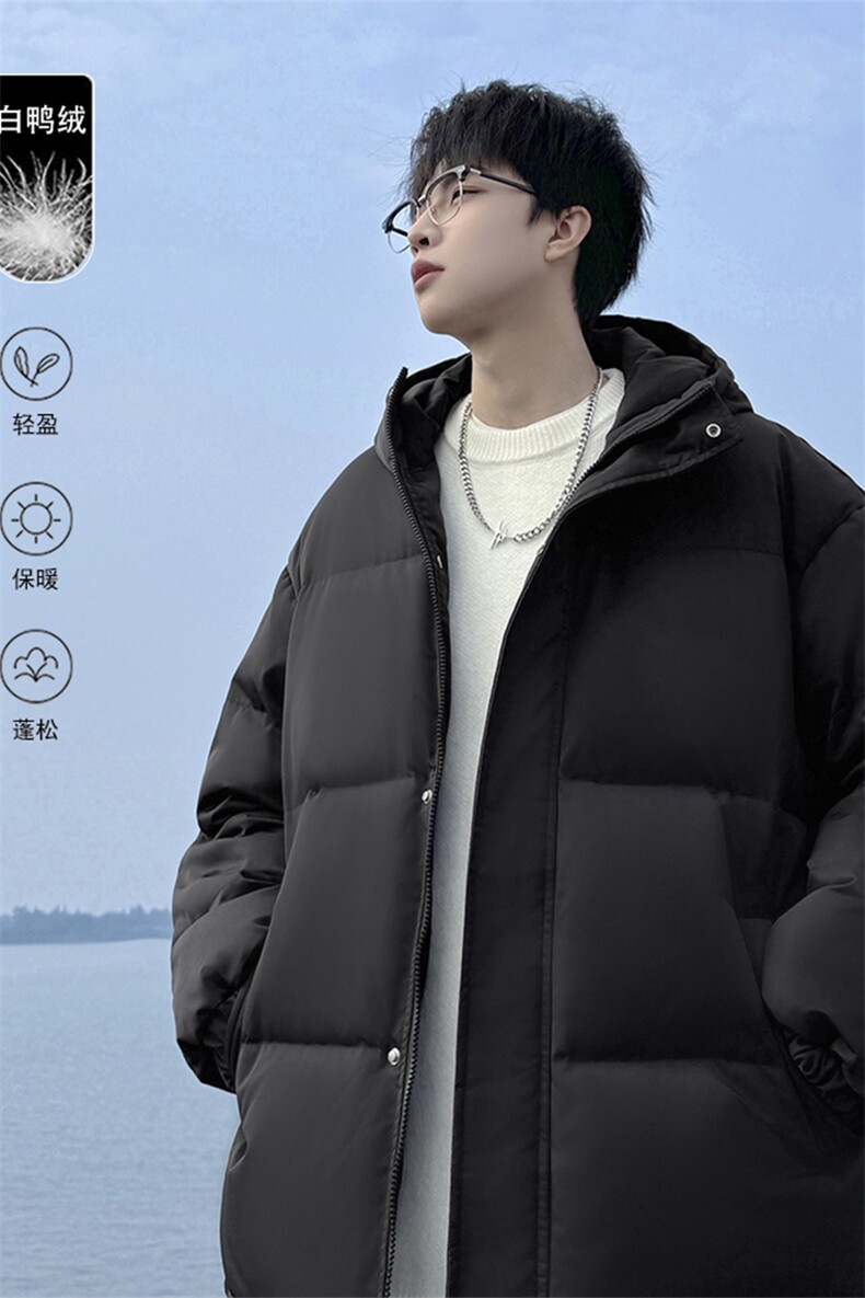 外景冬款宽松百搭白鸭绒休闲连帽羽绒服A247-YR130特批155控258,男装羽绒服,电商A247