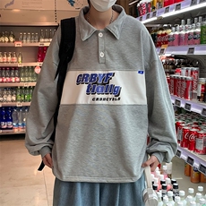 卫衣男潮ins春季Polo衫长袖字母拼接港风美式复古上衣W2597-P32，男装卫衣，星座512-2