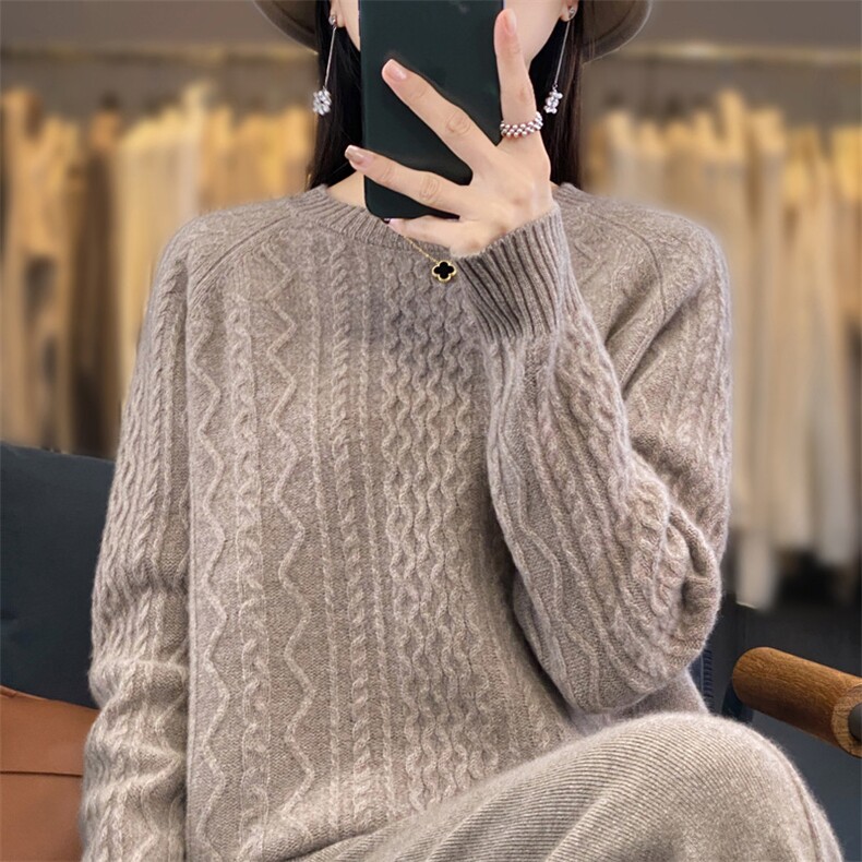 2025年夏季宽松型套头单件长袖高领羊毛衫纯色时尚百搭,女装羊毛衫,春贝羊绒