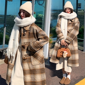 现货！2530款格子羊毛呢羽绒服女中长款图片