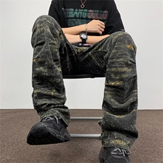 迷彩工装裤男款夏季潮牌美式高街直筒休闲裤子潮流ins宽松阔腿裤，男装休闲裤，星座1013