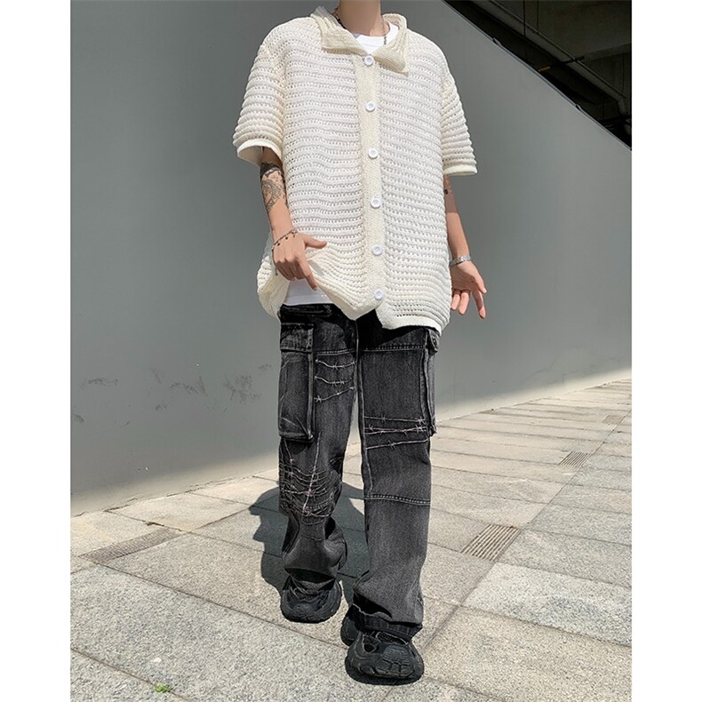 港风文艺连帽背心男春夏宽松潮流做旧镂空T恤,男装T恤,星座716-2