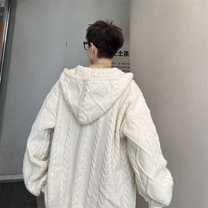 新款秋冬加厚情侣针织衫男女外套连帽开衫毛衣带帽毛线M5710/P70图片