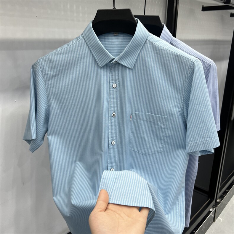 FN824827牛津纺男士纯棉竖条纹商务休闲衬衫手拍图大货主推,男装衬衫,钱塘207-1