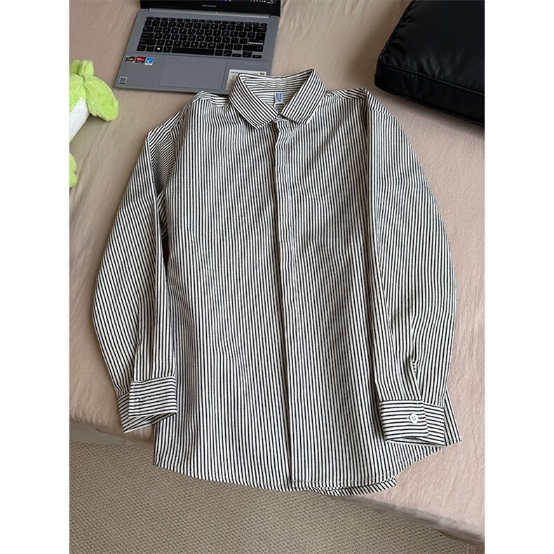 条纹长袖衬衫男潮流新款大码港风外套设计感衬衣CS017-P30,男装衬衫,星座301C-5
