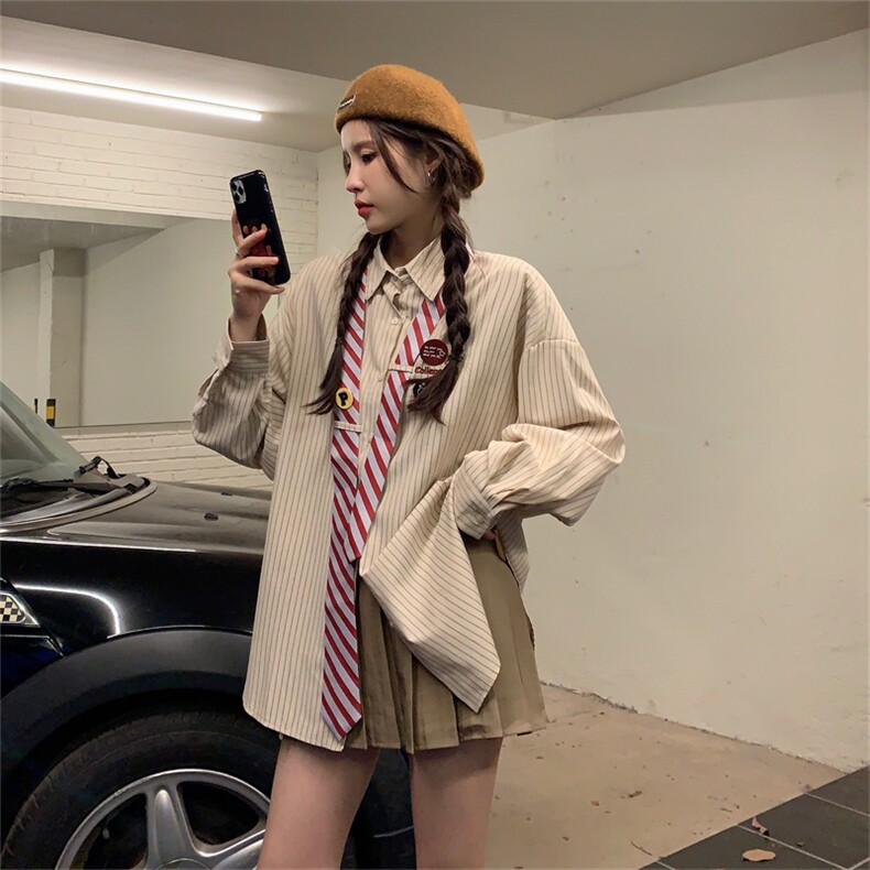 D580-P48美式复古设计感领带条纹衬衫春秋新款,男装衬衫,星座911