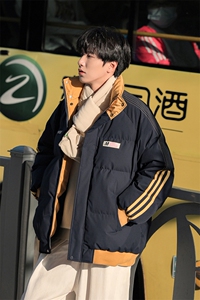 秋冬运动条纹织带撞色棉服男秋冬宽松休闲百搭加厚棉衣P103 X168图片