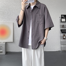 8XL-M泡泡纱盐缩肌理短袖衬衫男夏季冰丝外套防晒衬衣DC28011P36，男装衬衫，电商B312