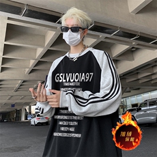 抖音得物供货提供视频秋冬重磅美式宽松织带圆领卫衣0708，男装卫衣，电商A486
