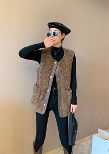 超逸世家4217收腰显瘦简约时尚皮毛一体马甲冬季新款图片