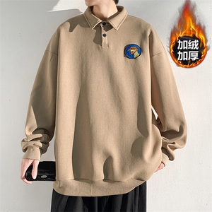 冬款美式复古刺绣男华夫格加绒加厚翻领Polo卫衣W26620J加绒-P55图片