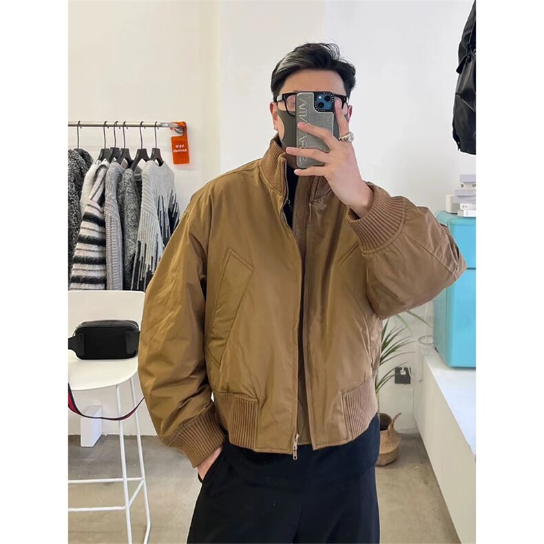 抖音得物美式潮休闲夹克春季立领纯色复古工装加厚棉服外套MF01,男装夹克,电商A443