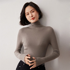 秋冬新款洋气时尚百搭显瘦女款精纺一线成衣高领35%羊绒衫，女装羊绒衫，艾巧羊绒