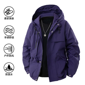 2025春款美式连帽服夹克男港风复古工装外套JK0136-P85图片
