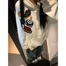 美式刺绣植绒徽章加绒连帽卫衣男女宽松加厚情侣高街上衣WY9022，男装卫衣，星座601-1