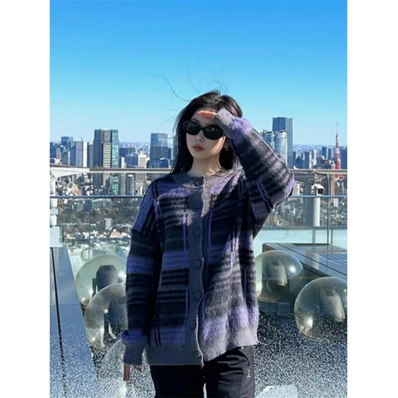 美式复古撞色高级感毛衣针织衫男女宽松情侣显白冬季外套MY3276,男装针织衫/毛衣,星座1116A（原606A-3）