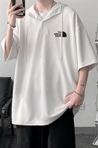 LD54232-P45 连帽短袖t恤男大码胖子带帽五分袖中袖 大皂风图片