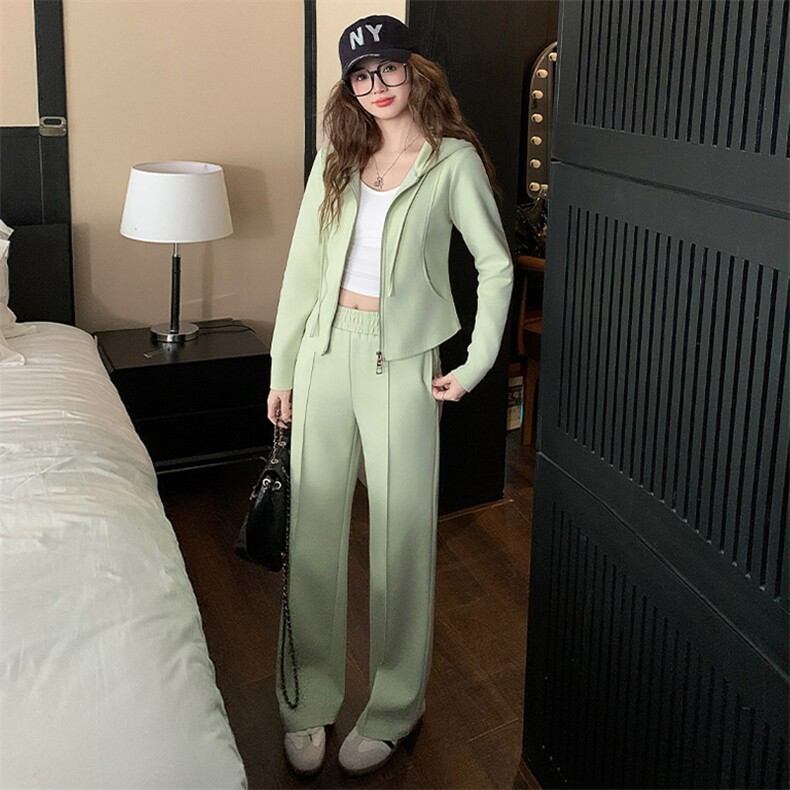 女春季新款韩系连帽卫衣阔腿裤显高显瘦两件套，女装套装/套裙，江南