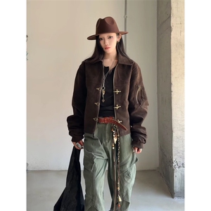 美拉德色系短宽飞行夹克男春秋老钱风解构飞机扣外套boxy棒球服图片