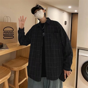 长袖格子衬衫春款男港风潮流C015P30图片