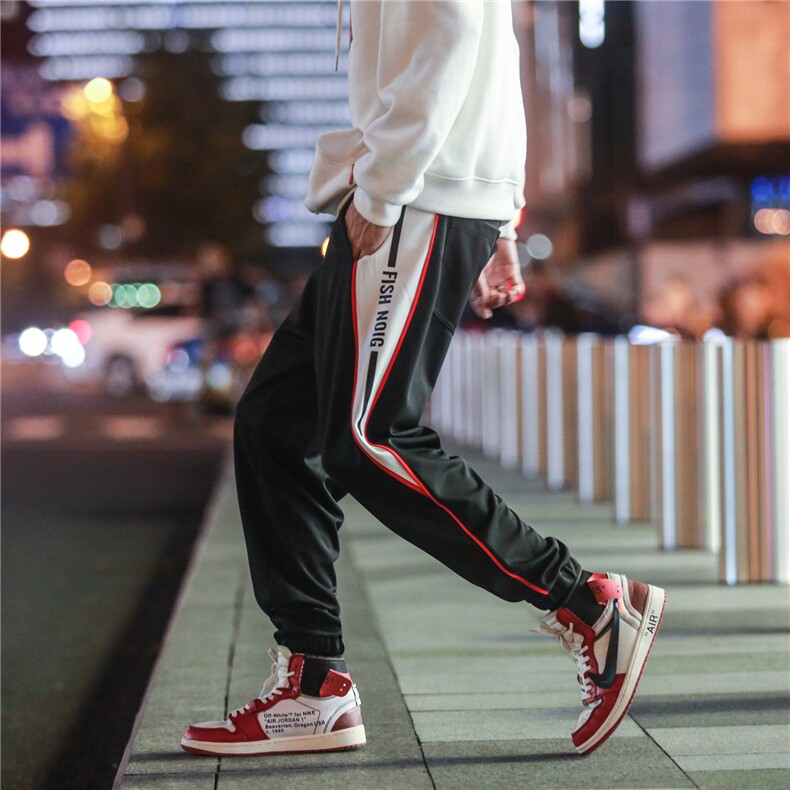 703-K169-P45日系休闲运动裤 拼色印花束脚长裤 不起球图片