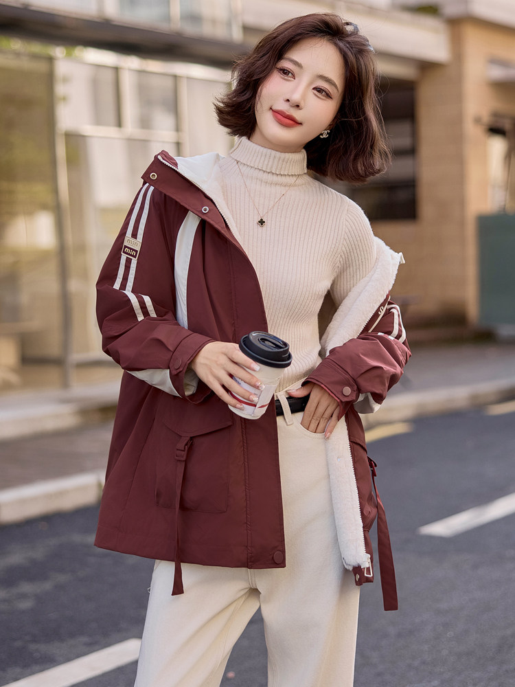 加绒加厚撞色拼接派克棉服女中长款2024冬装新款学生小个子棉衣袄,女装棉衣/棉服,梦懿尔