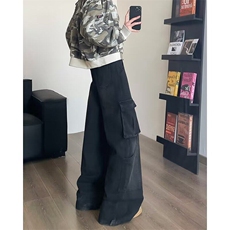 美式高街设计感工装牛仔裤男春秋款复古高腰直筒宽松垂感阔腿裤子，男装牛仔裤，星座813-2